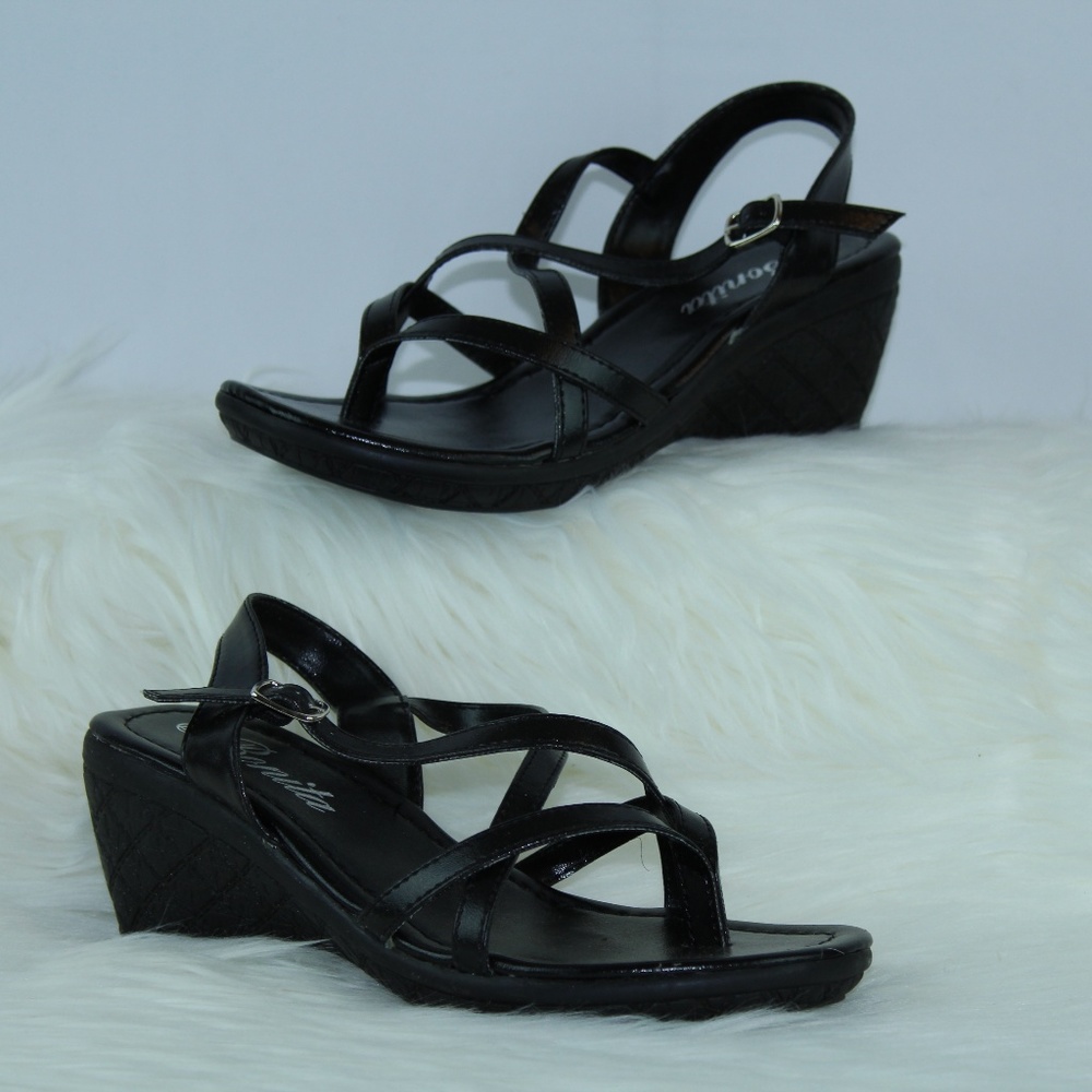 3/$25 Black Strappy Wedge Sandals